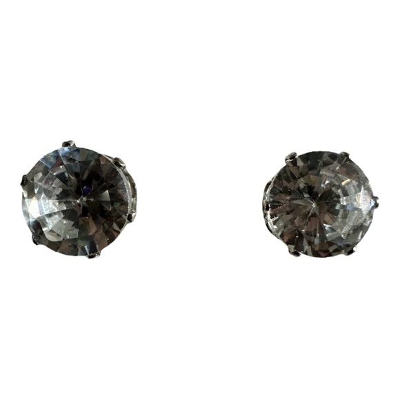 Set of 3 Silver Tone Round Clear CZ Pierced Earrings Stud Starburst Hearts New - Picture 4 of 9